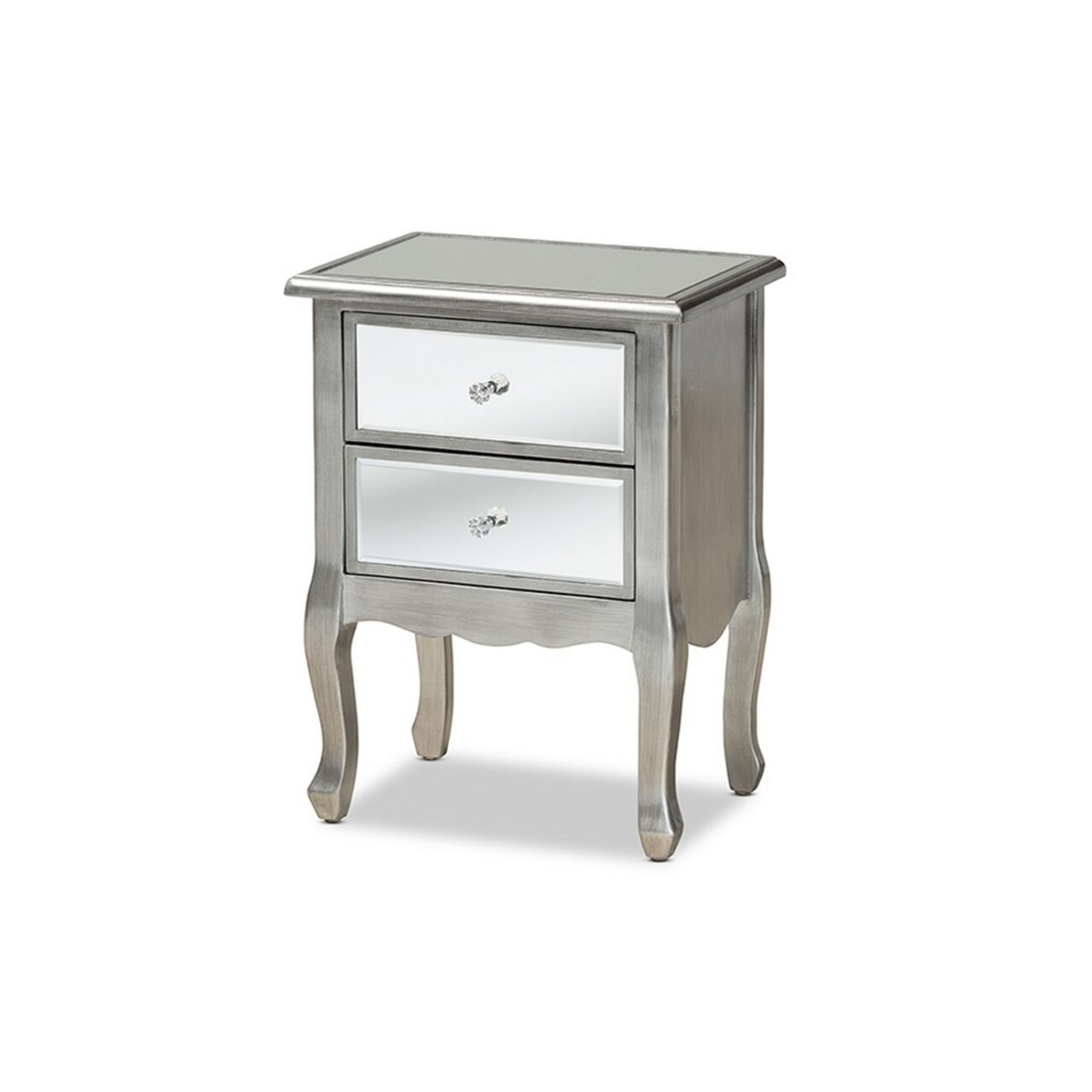 Baxton Studio Leonie Modern Transitional French Brushed Wood and Mirrored Glass 2-Drawer Nightstand